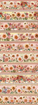 Tricoline estampa digital barrado girassol rosas - CORTES 0,55m x 1,50m