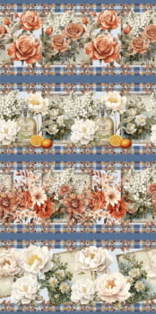 Tricoline estampa digital barrado floral Bianca  