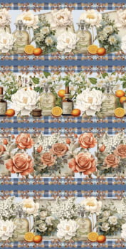 Tricoline estampa digital barrado floral Bianca  