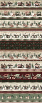 Tricoline estampa digital barrado casinhas de natal  - CORTES 0,55m x 1,50m