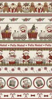 Tricoline estampa digital barrado ursos de natal 