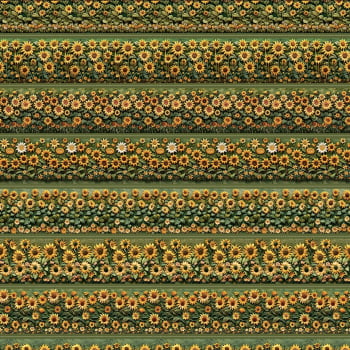 Tricoline estampa digital barrado girassóis  - CORTES 0,55m x 1,50m