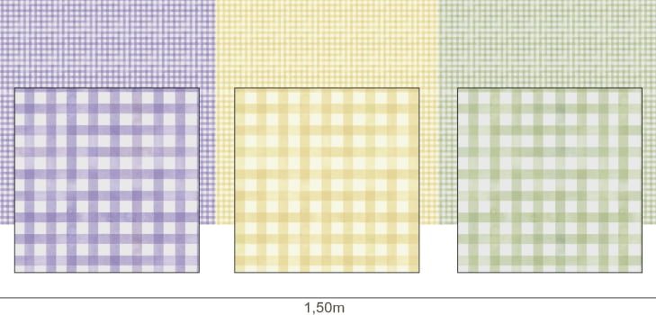 Tricoline estampa digital barrado xadrez lilás, amarelo e verde - CORTES 0,55m x 1,50m