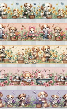 Tricoline estampa digital barrado pets cute - CORTES 0,55m x 1,50m