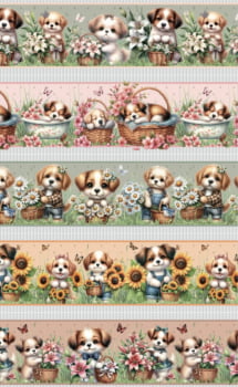 Tricoline estampa digital barrado pets cute - CORTES 0,55m x 1,50m