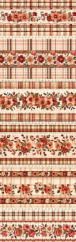 Tricoline estampa digital barrado floral tijolo  - CORTES 0,55m x 1,50m