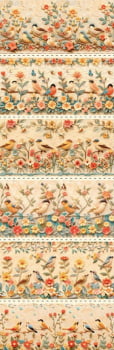 Tricoline estampa digital barrado pássaros com flores  - CORTES 0,55m x 1,50m
