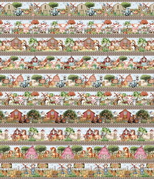 Tricoline estampa digital barrado minha fazendinha  - CORTES 0,55m x 1,50m