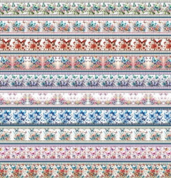 Tricoline estampa digital barrado borboletas e flores  - CORTES 0,55m x 1,50m