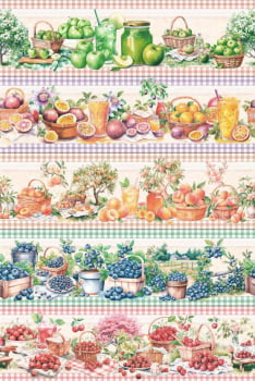 Tricoline estampa digital barrado frutas encantadas - CORTES 0,55m x 1,50m