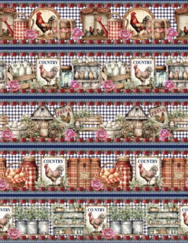 Tricoline estampa digital barrado casa country  - CORTES 0,55m x 1,50m