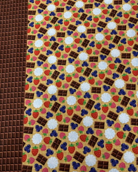 Tricoline estampa digital barrado chocolate  - CORTES 0,55m x 1,50m