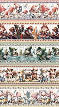 Tricoline estampa digital barrado gnomos trabalhando - CORTES 0,55m x 1,50m