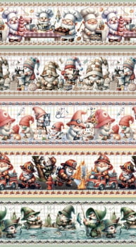 Tricoline estampa digital barrado gnomos trabalhando - CORTES 0,55m x 1,50m