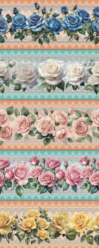 Tricoline estampa digital barrado roseira  - CORTES 0,55m x 1,50m