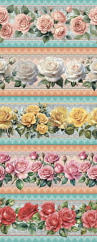 Tricoline estampa digital barrado roseira  - CORTES 0,55m x 1,50m