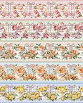 Tricoline estampa digital barrado cup rose - CORTES 0,55m x 1,50m