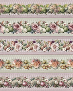 Tricoline estampa digital barrado frutas e flores  - CORTES 0,55m x 1,50m
