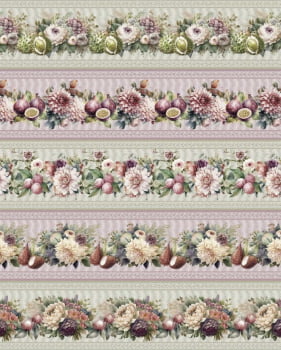 Tricoline estampa digital barrado frutas e flores  - CORTES 0,55m x 1,50m