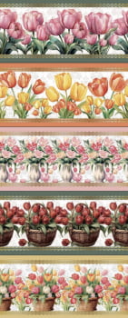 Tricoline estampa digital barrado tulipas  - CORTES 0,55m x 1,50m