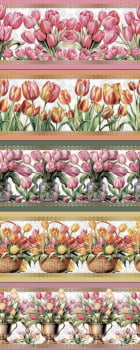 Tricoline estampa digital barrado tulipas  - CORTES 0,55m x 1,50m