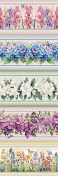 Tricoline estampa digital barrado floral campestre  - CORTES 0,55m x 1,50m