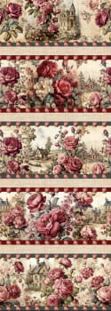 Tricoline estampa digital barrado rosas vintage  - CORTES 0,55m x 1,50m