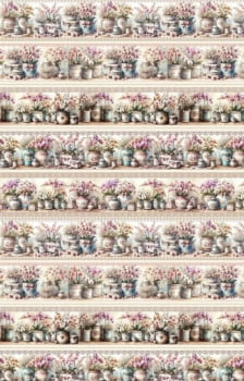 Tricoline estampa digital barrado orquídeas delicadas - CORTES 0,55m x 1,50m