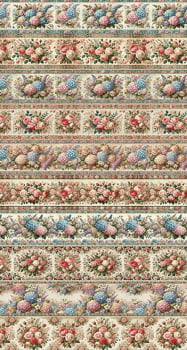 Tricoline estampa digital barrado hortênsias e rosas - CORTES 0,55m x 1,50m