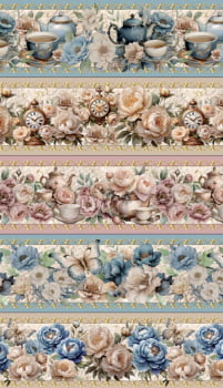 Tricoline estampa digital barrado florescer romântico - CORTES 0,55m x 1,50m