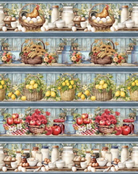 Tricoline estampa digital barrado cozinha de fazenda  - CORTES 0,55m x 1,50m 