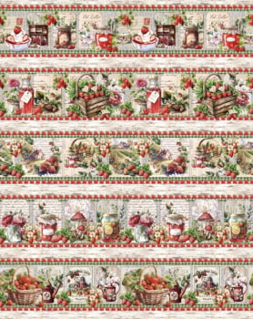 Tricoline estampa digital barrado moranguinho - CORTES 0,55m x 1,50m 