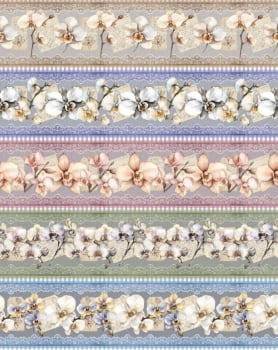 Tricoline estampa digital barrado orquídeas perfeitas - CORTES 0,55m x 1,50m 