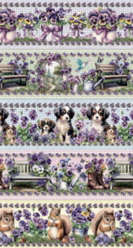 Tricoline estampa digital barrado amor perfeito  - CORTES 0,55m x 1,50m 