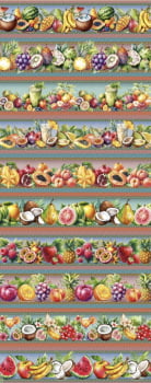 Tricoline estampa digital barrado frutas da estação  - CORTES 0,55m x 1,50m 