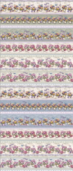 Tricoline estampa digital barrado jardins amor perfeito  - CORTES 0,55m x 1,50m 