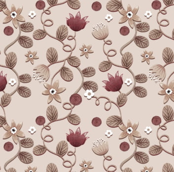 Tricoline estampa digital ramos merlot fundo bege 