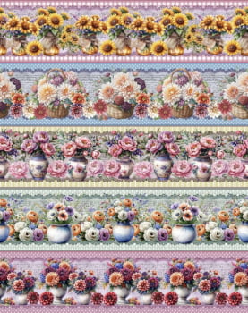 Tricoline estampa digital barrado flower  - CORTES 0,55m x 1,50m 
