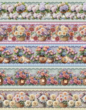 Tricoline estampa digital barrado flower  - CORTES 0,55m x 1,50m 