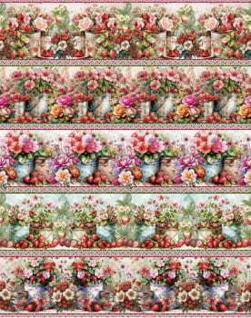 Tricoline estampa digital barrado lata de flores  - CORTES 0,55m x 1,50m 