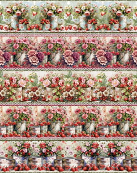 Tricoline estampa digital barrado lata de flores - CORTES 0,55m x 1,50m