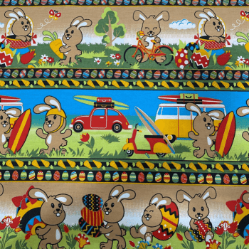 Tricoline estampado barrado coelhos modernos - CORTES 0,55m x 1,50m 