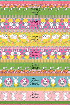 Tricoline estampado barrado coelhos na xícara  - CORTES 0,55m x 1,50m 