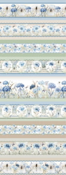 Tricoline estampa digital barrado blue garden  - CORTES 0,55m x 1,50m 