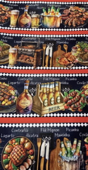 Tricoline estampa digital barrado dia de churrasco  - CORTES 0,55m x 1,50m 