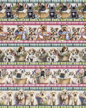 Tricoline estampa digital barrado doguinhos lindos - Dica para toalhas de banho 