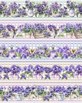 Tricoline estampa digital barrado violetas - Dica para toalhas de banho 