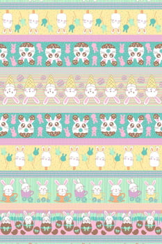Tricoline estampado barrado coelhos candy - CORTES 0,55m x 1,50m  