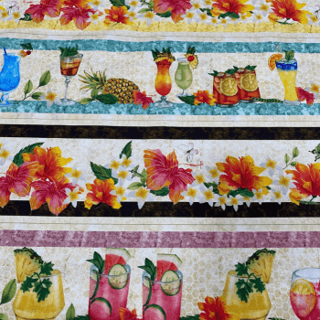 Tricoline estampa digital barrado drinks - CORTES 0,55m x 1,50m 