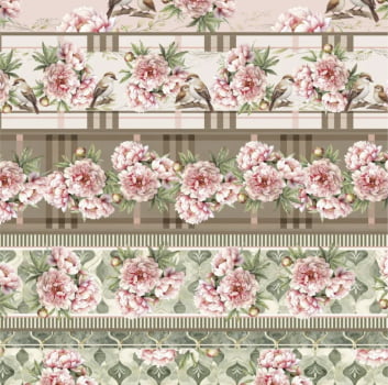 Tricoline estampa digital barrado peônias - Dica para toalhas de banho 